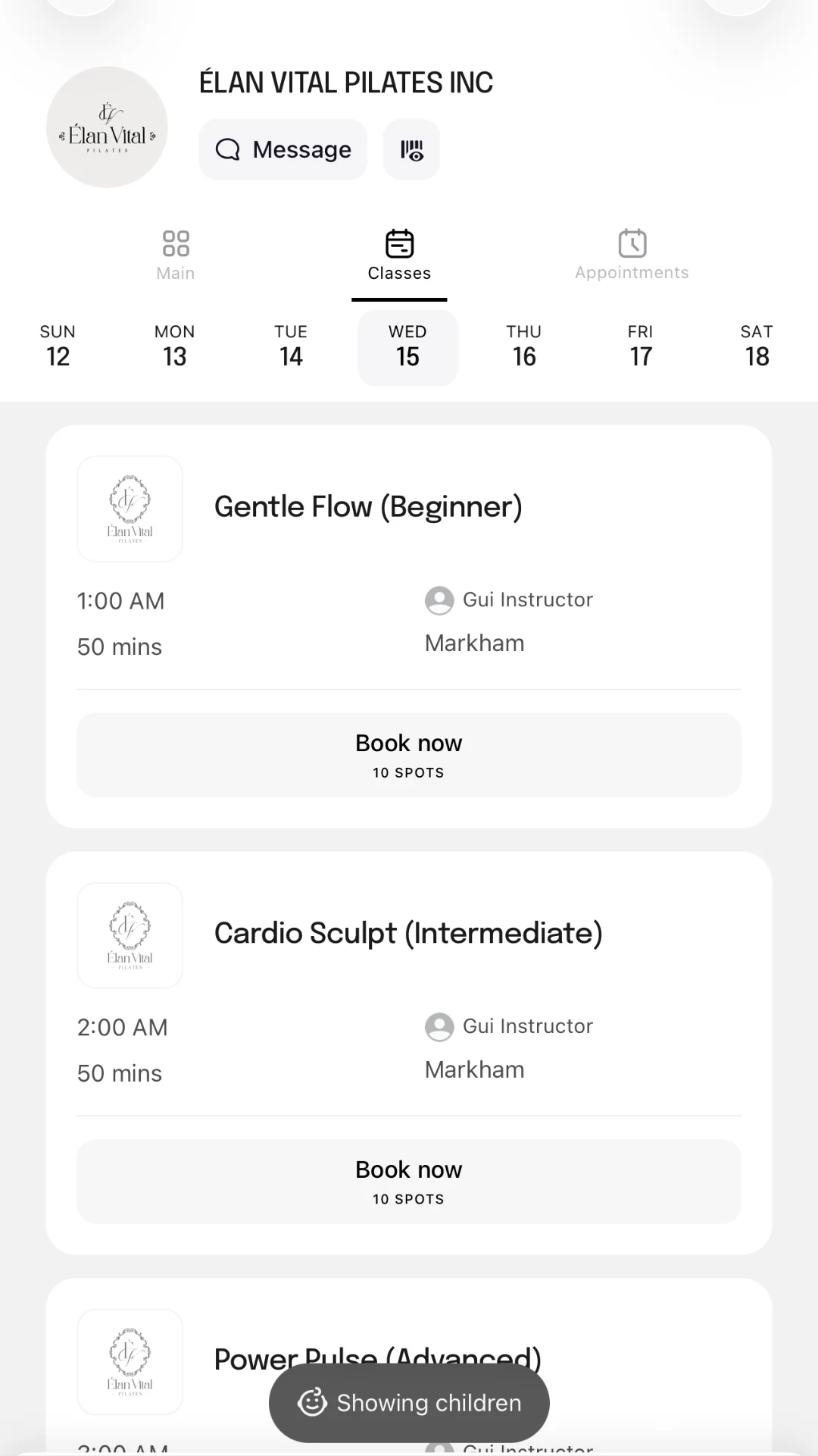 Élan Vital Pilates screenshot